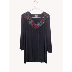 Laura Ashley Top Medium Embroidered Semi Sheer Slinky